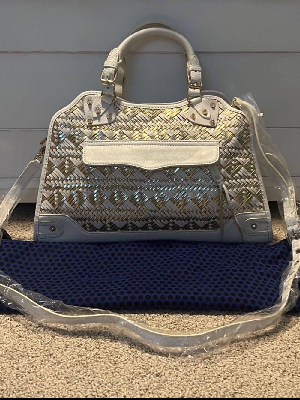 Rebecca Minkoff Woven Metallic White Satchel